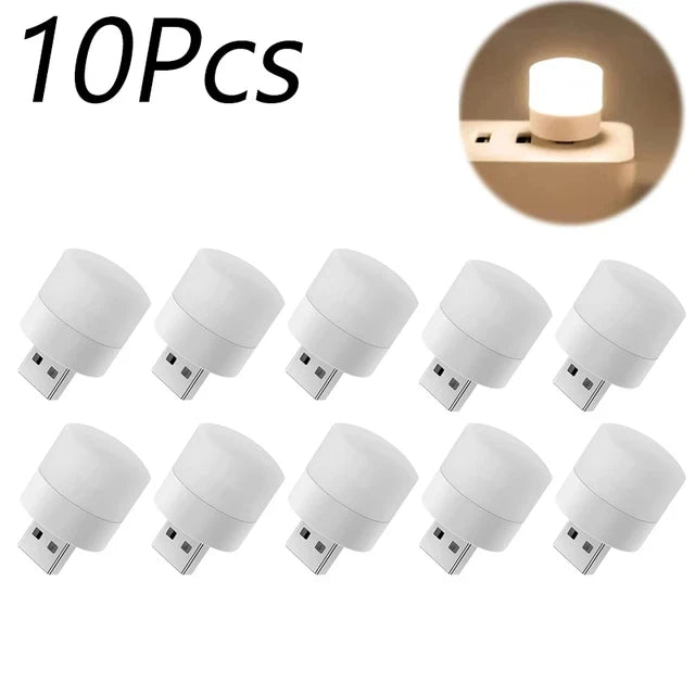 10-pack of white USB mini night light bulbs, compact round lamp heads