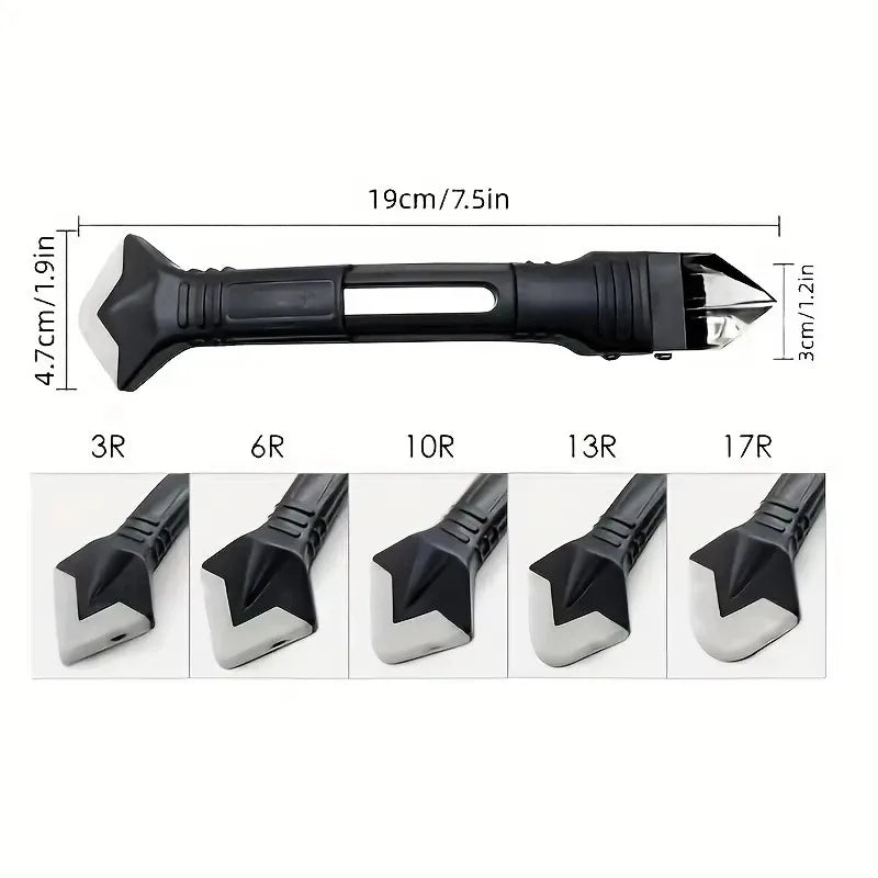 Adjustable scraper handle with replaceable blade tips in 3R to 17R sizes