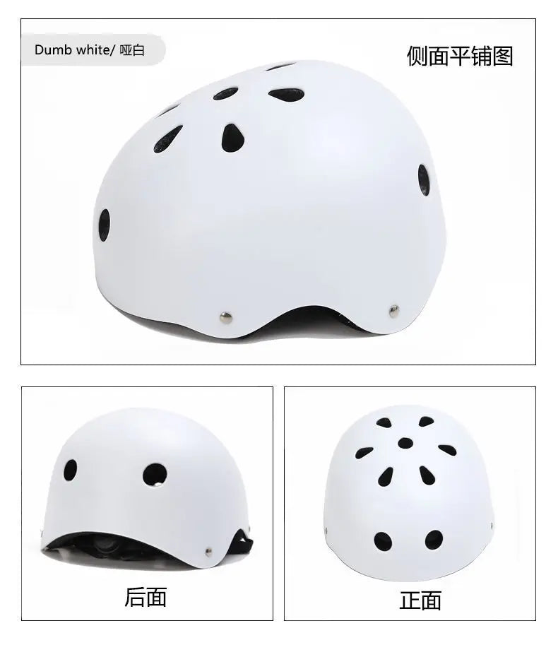 Kids bike helmet color option: matte white shown from side, front, and back views.