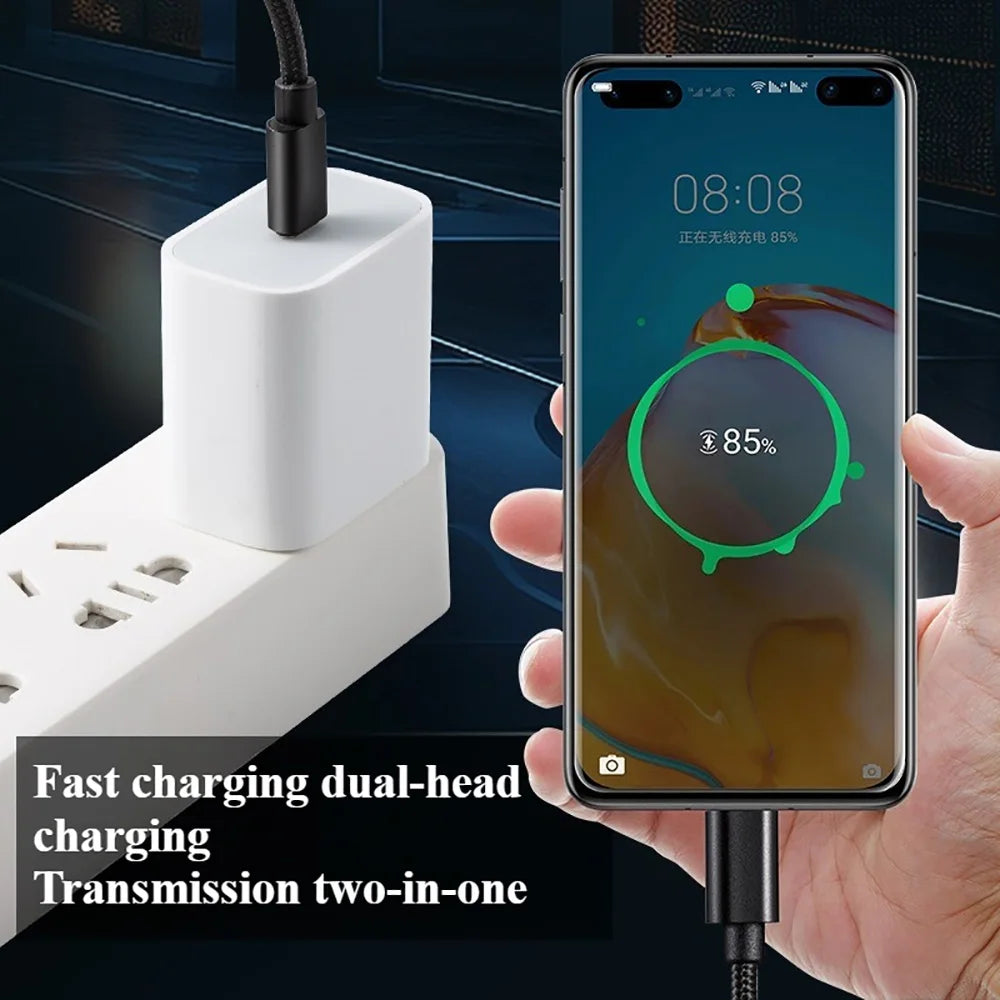 Dual-head USB-C charging cable with Type-C connector and braided cable