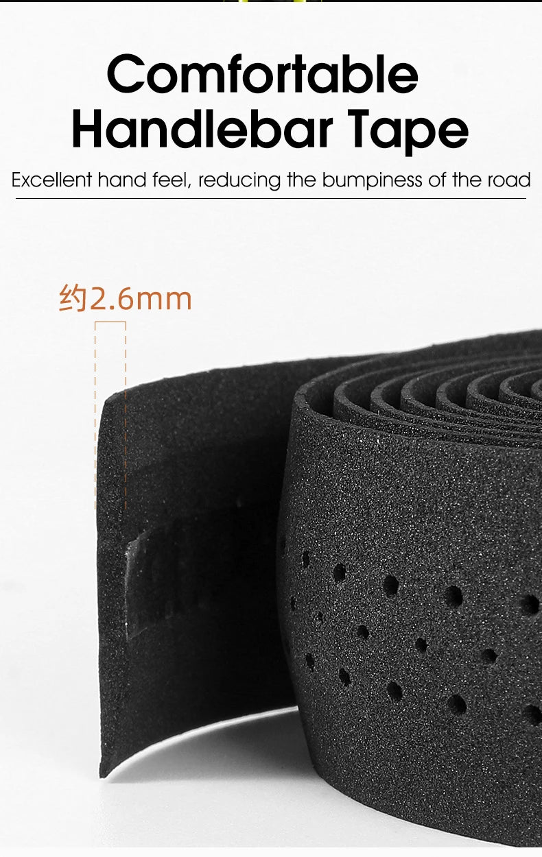 Black EVA handlebar tape roll with dot perforations and thickness profile