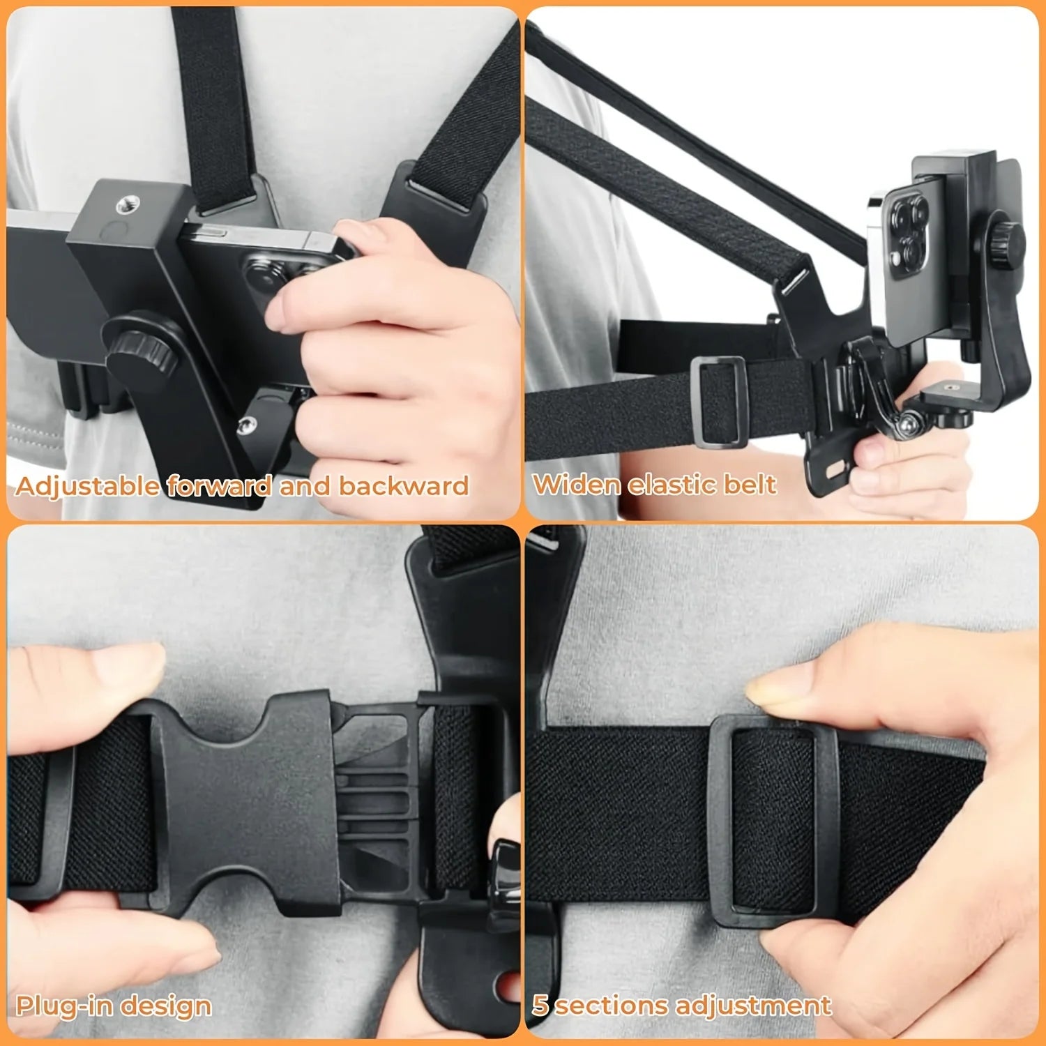 Adjustable chest strap mount with elastic belt and hand-operated tightening knob
