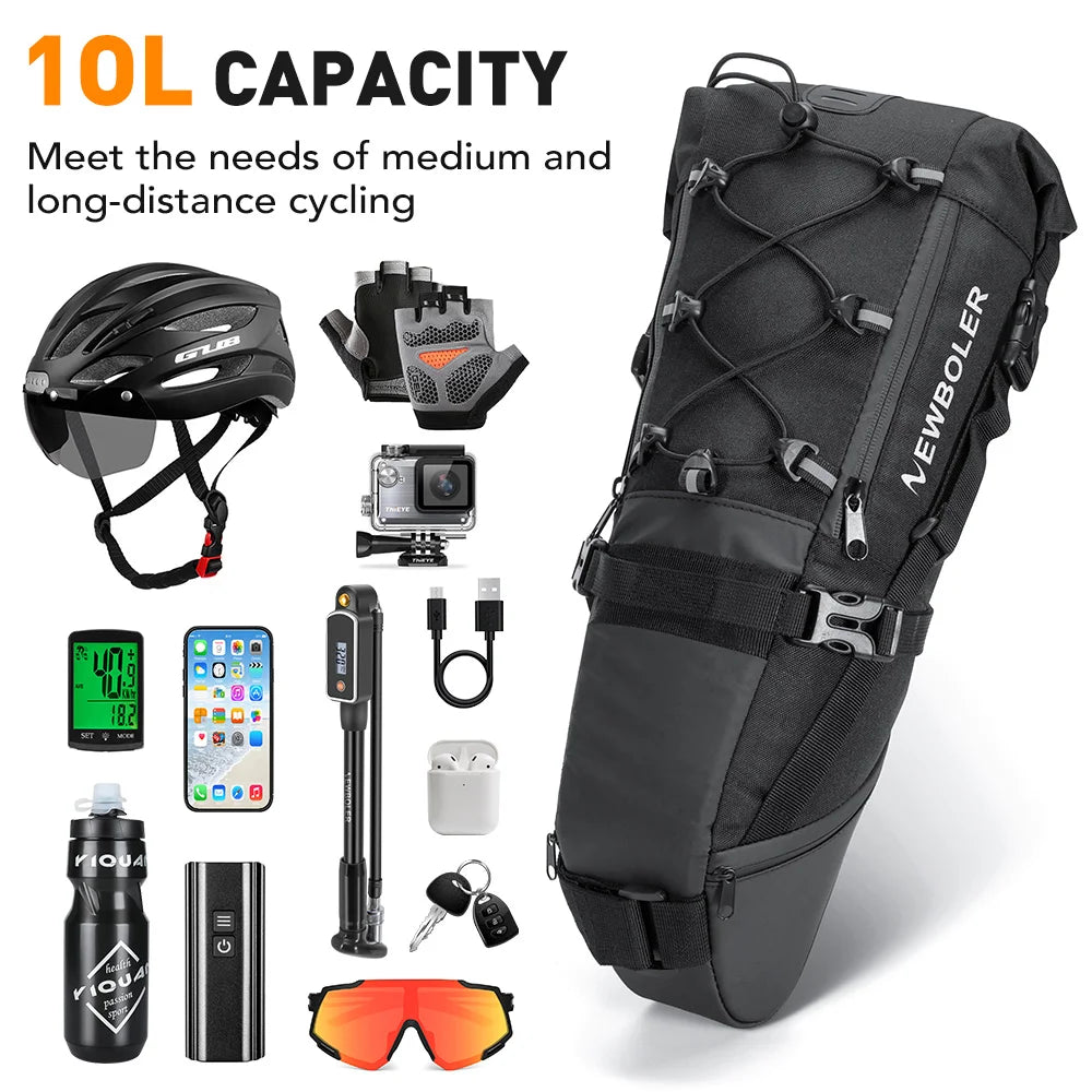 Black NEWBOLER 10L tail bag with multiple accessory attachment points