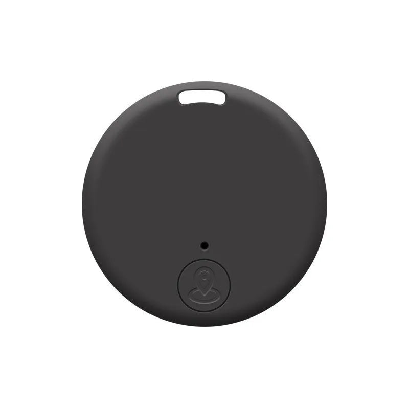 Round Bluetooth anti-lost alarm tracker, dark gray with callout button