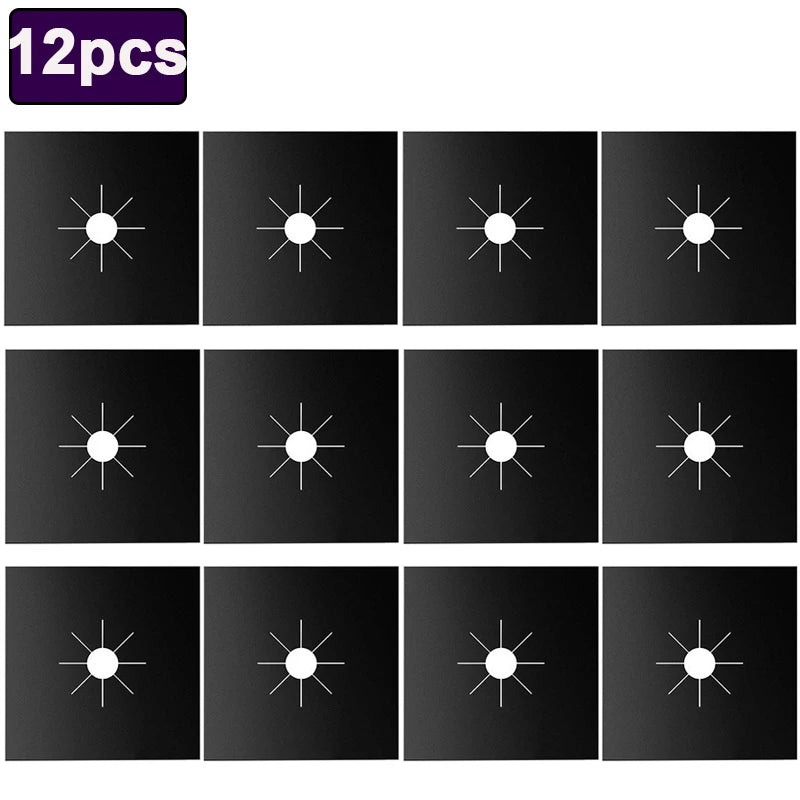 Black stove protector pads set, 12pcs reusable burner liners with star icon