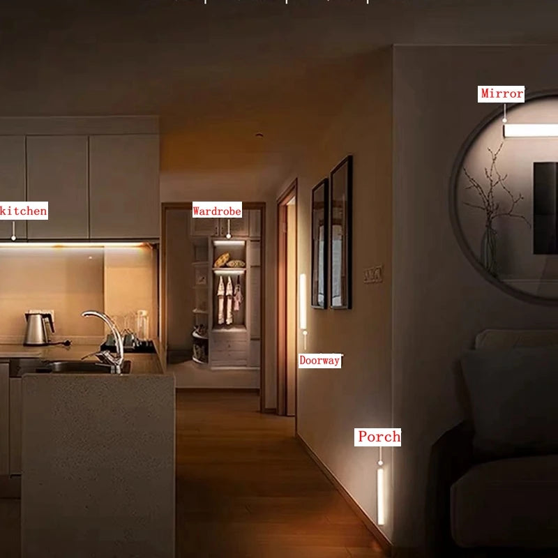 Wall-mounted motion-sensing LED night light bar with bright vertical strip glow