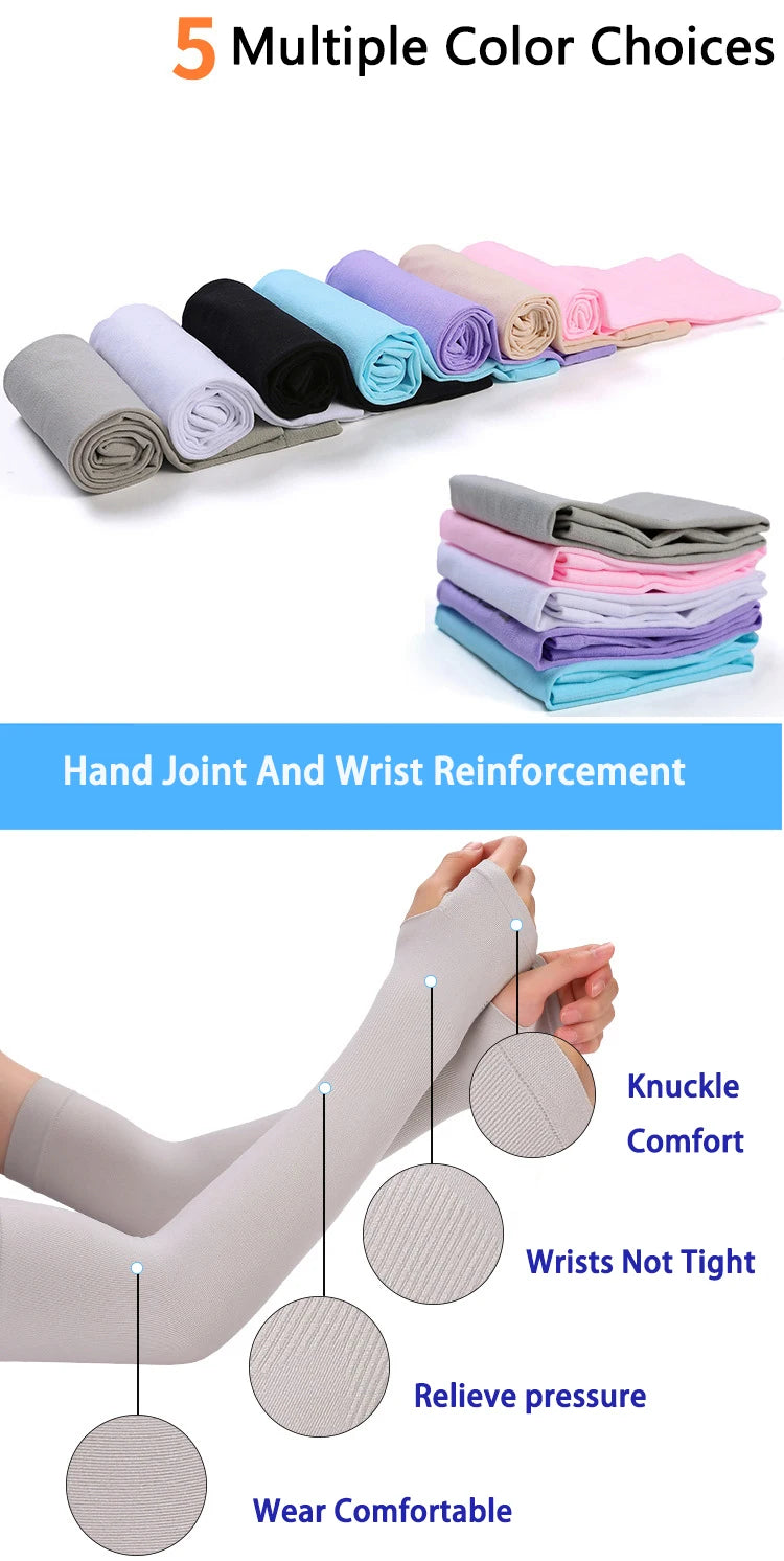 Multi-pack anti-UV arm sleeves with comfort cushioning and wrist reinforcement.