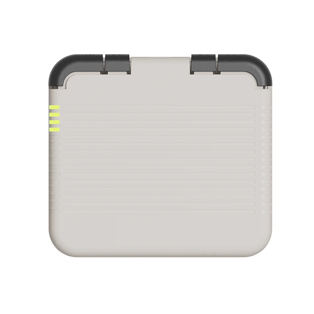Back shell of white pocket controller with black top grips and lime indicator strips