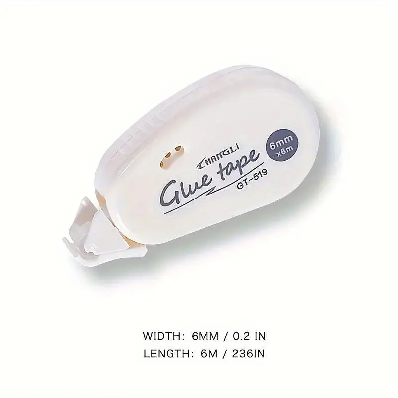 White double-sided adhesive glue tape dispenser, width 6mm, length 6m