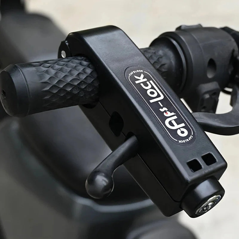 Black handlebar grip lock on bicycle handlebar with AfS-Lock label close-up