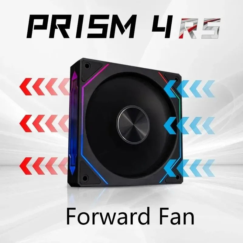 ARGB computer case fan with black frame and blue RGB airflow lighting