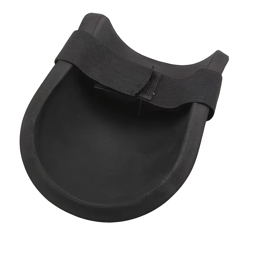 Black waterproof knee pad with textured curved shell and elastic strap