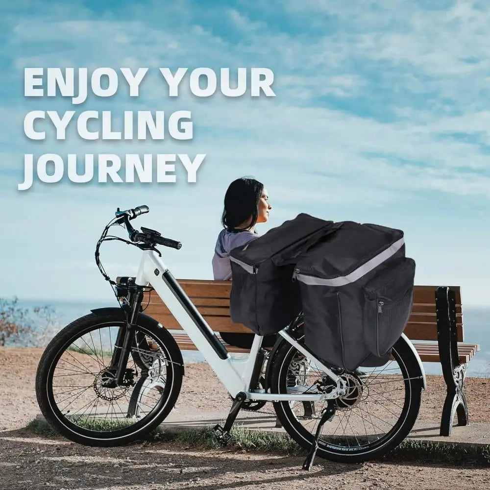 Black waterproof double side pannier bag for bicycle rear seat