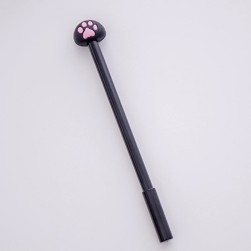 Black kawaii cat gel pen with pink paw topper and fine point for neat handwriting