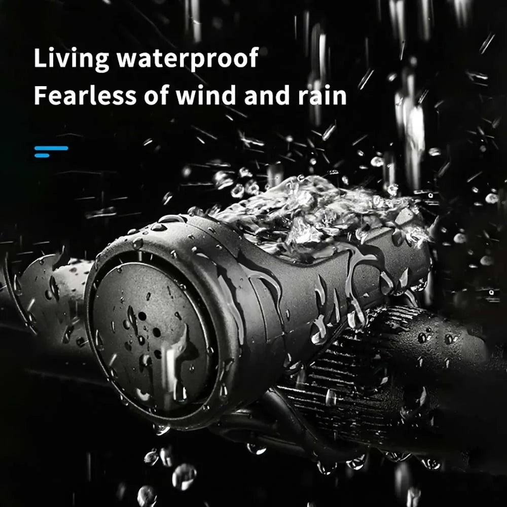 Waterproof black electric bicycle horn with rain splash droplets