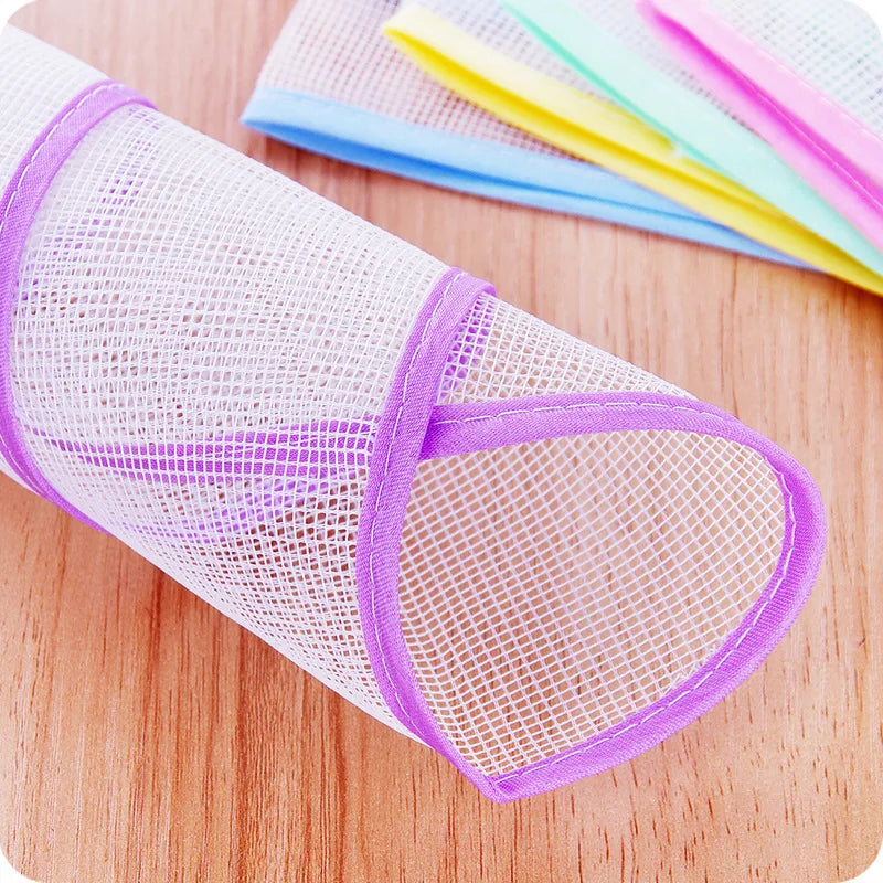 Mesh ironing mat cover roll-up, light gray with purple edge trim