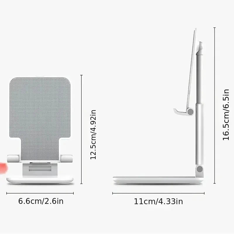 White adjustable phone stand with textured back support and hinged base