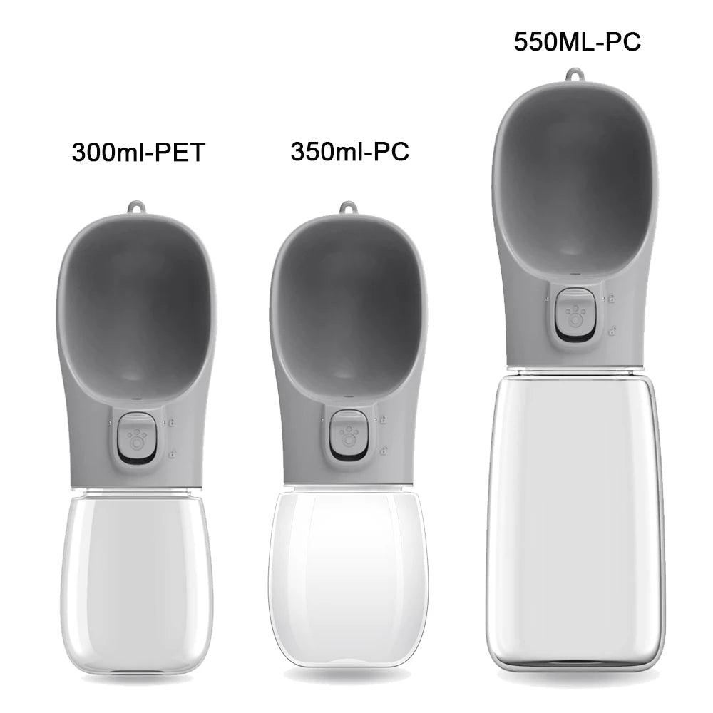 Gray pet water bottle set with multiple sizes and flip drinking top