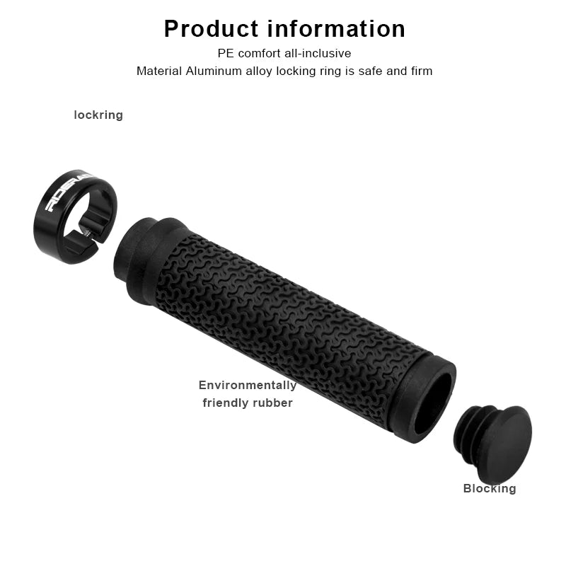 Black MTB bicycle handlebar grip with locking ring and blocking end plug