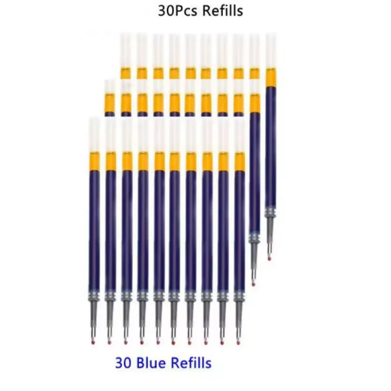 Retractable gel pen refills set, blue ink ballpoint refill tips