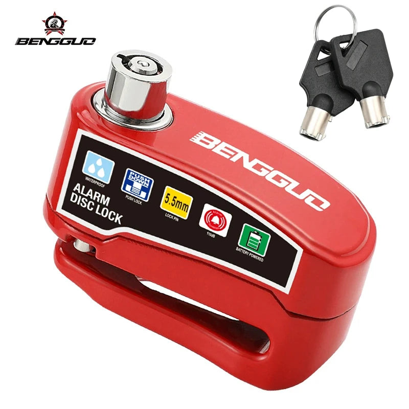 BENGUO red disc brake lock with alarm faceplate and two keys