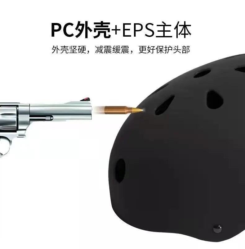 Kids bike helmet in matte dark finish with ventilation holes and chin area.