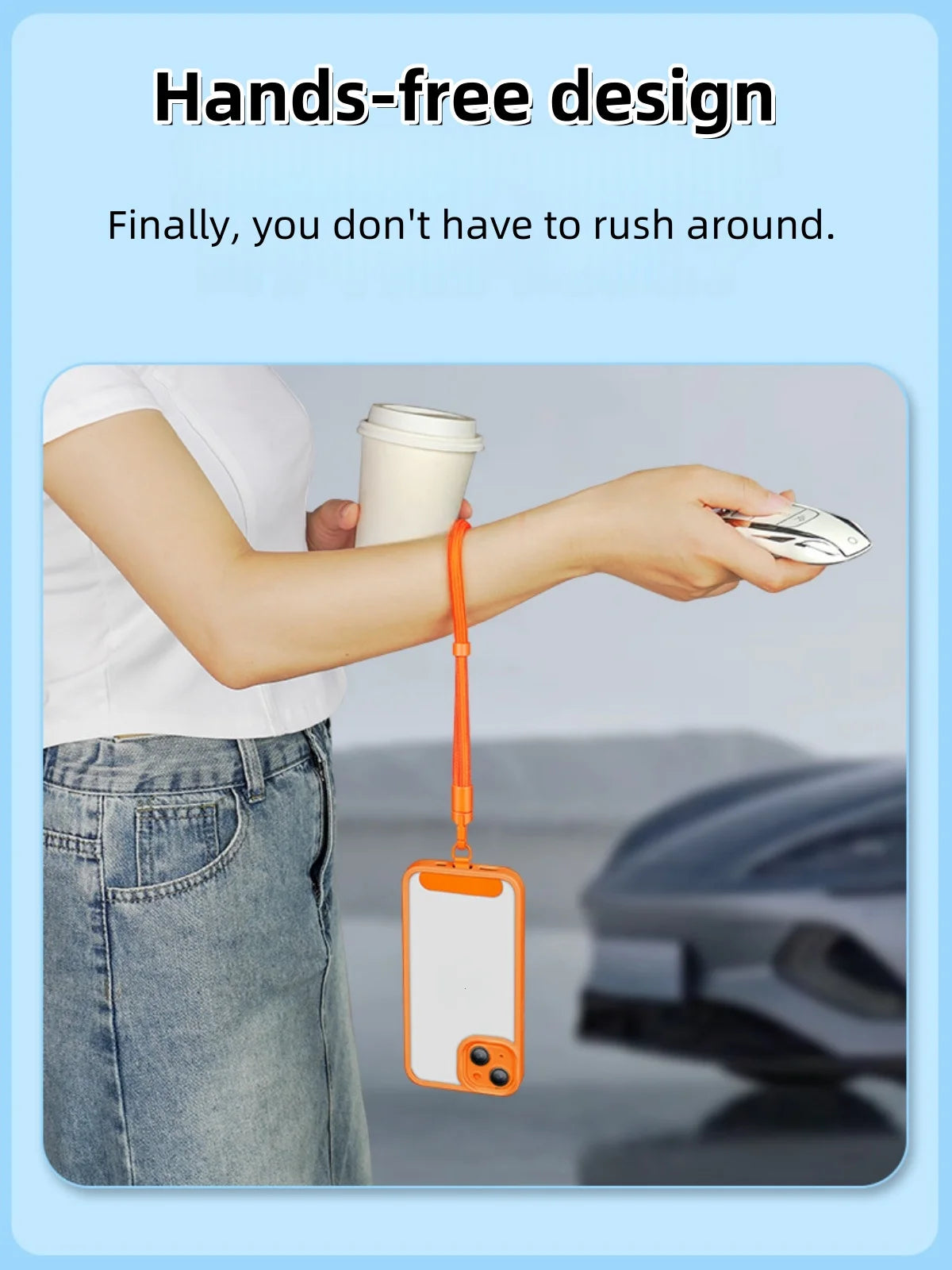 Orange polyester adjustable wrist strap with self-locking connector for phone