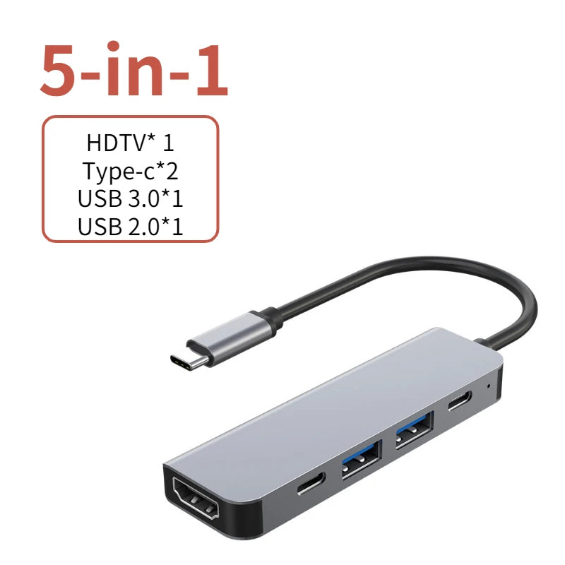 5-in-1 USB-C hub with HDMI, USB 3.0, and USB 2.0 ports