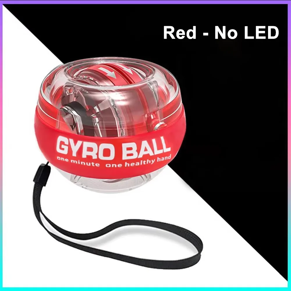 Red gyro wrist ball without LED and wrist strap for grip strength training