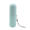 Travel toothbrush holder case, ribbed sky blue cylinder with wrist strap