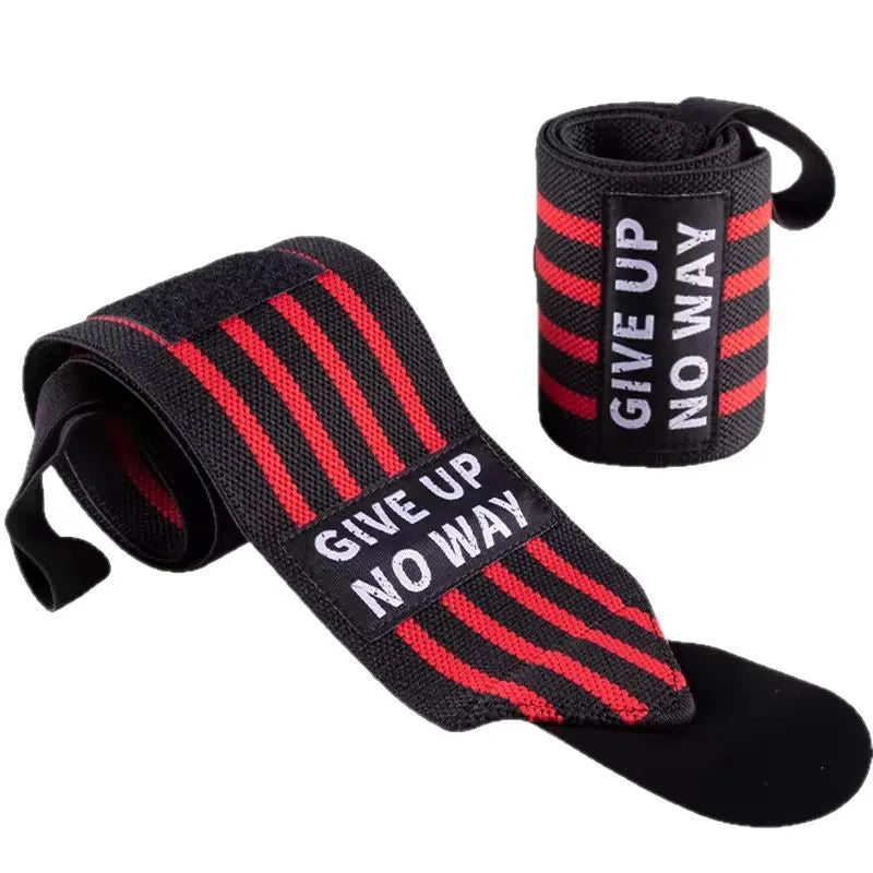 Wrist support brace straps set, black knit with red stripe pattern and looped strap
