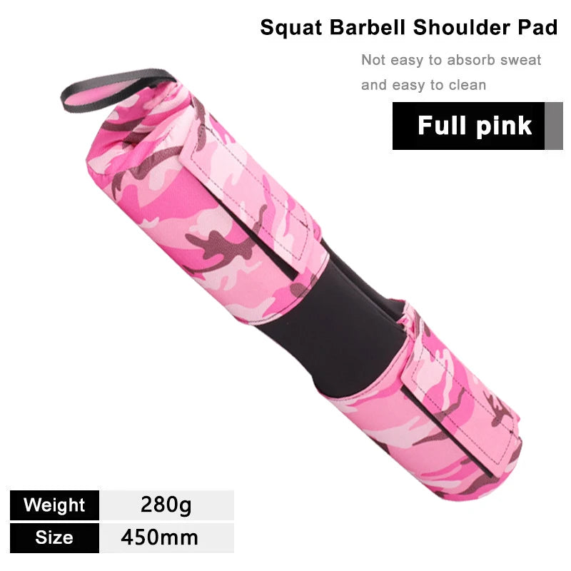 Thick foam barbell squat shoulder pad, pink camouflage with black end straps