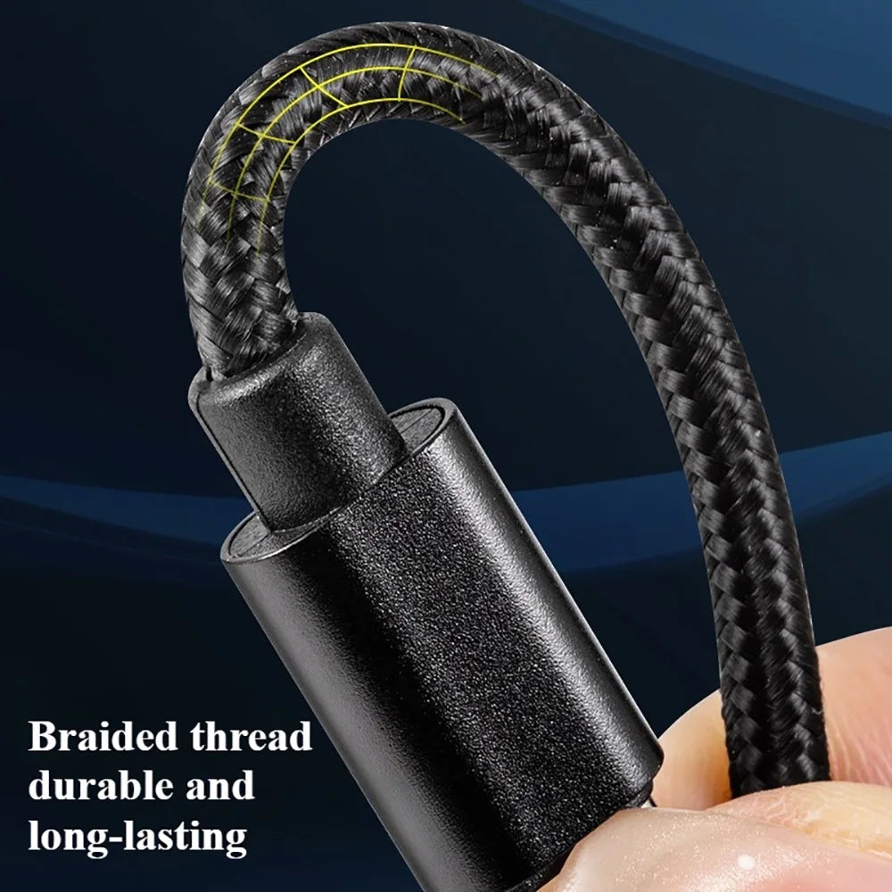 Black braided USB-C to USB-C fast charging data cable with Type-C connectors
