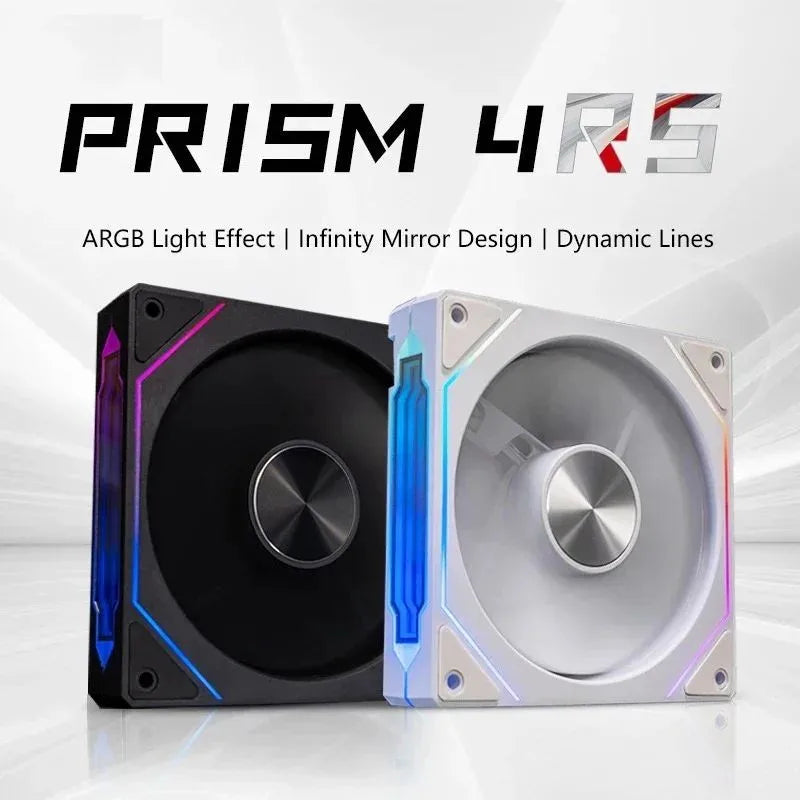 ARGB computer case fan set with black housing and prism-style LED light frame