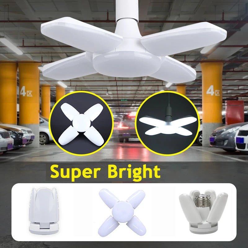 Foldable LED ceiling lamp with four fan blades, bright white glow