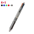 5-in-1 multicolor pen with automatic pencil and eraser, dark gray barrel