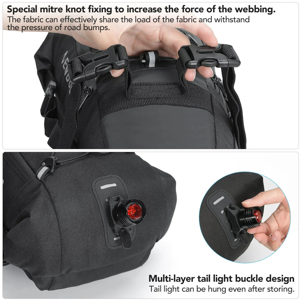 NEWBOLER tail bag with reinforced webbing straps and detachable tail light buckle