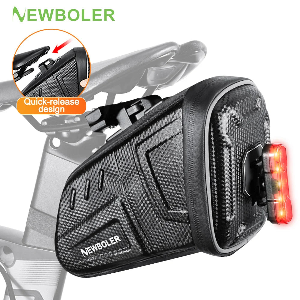 NEWBOLER waterproof bicycle saddle bag with reflective striped hard shell and rear tail light