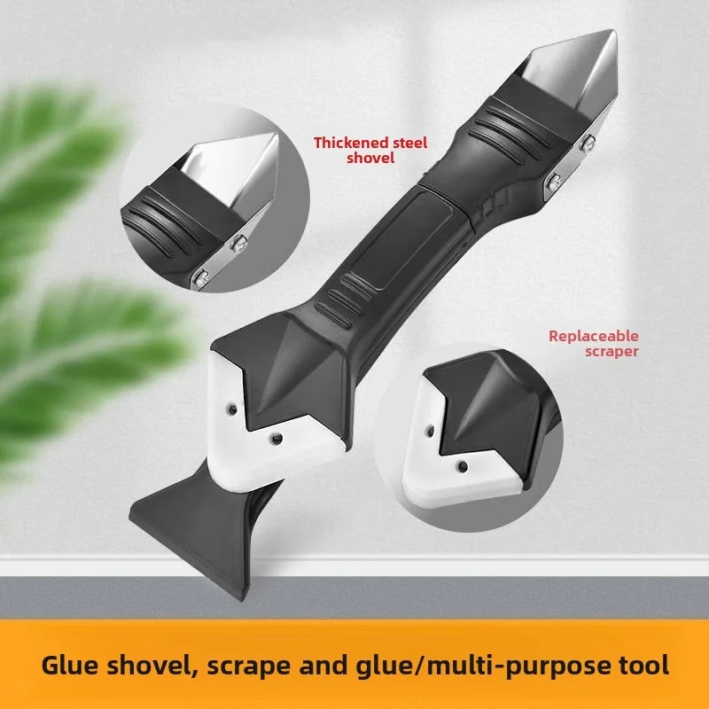 Silicone seam scraper with thick metal blade and black-and-white replaceable shovel head