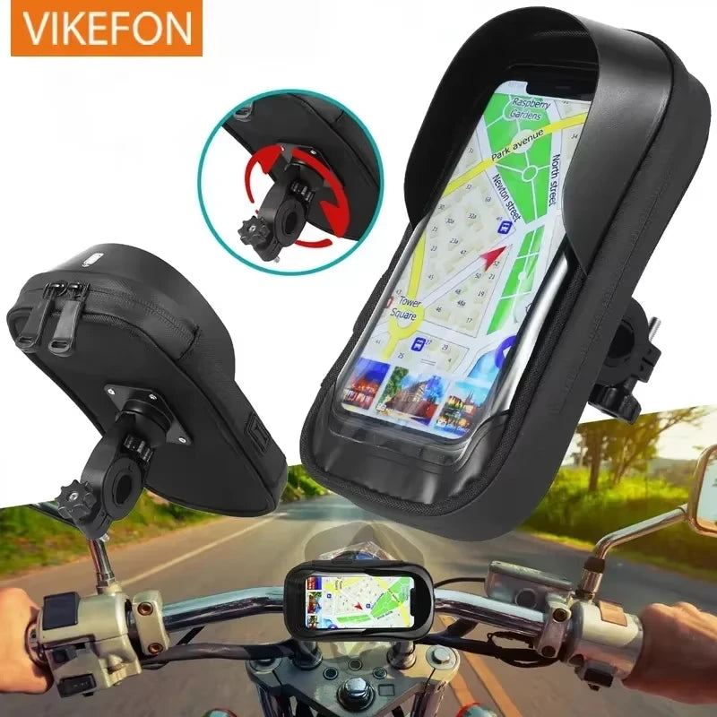 Waterproof black phone holder case with front mount, suitable for bike handlebars