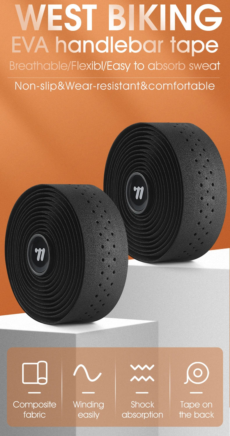 Black EVA bicycle handlebar tape rolls with perforations for ventilation and traction