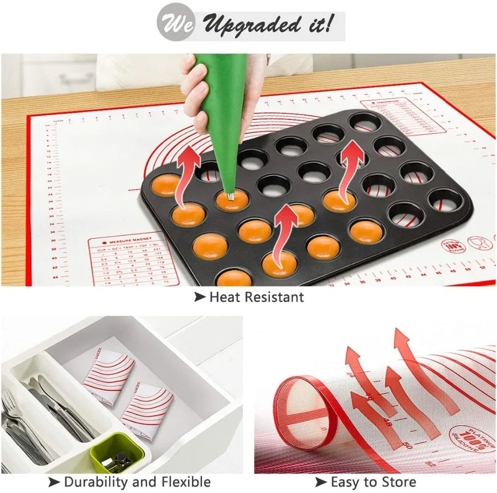 Silicone baking mat with dough mold circles and measurement grid