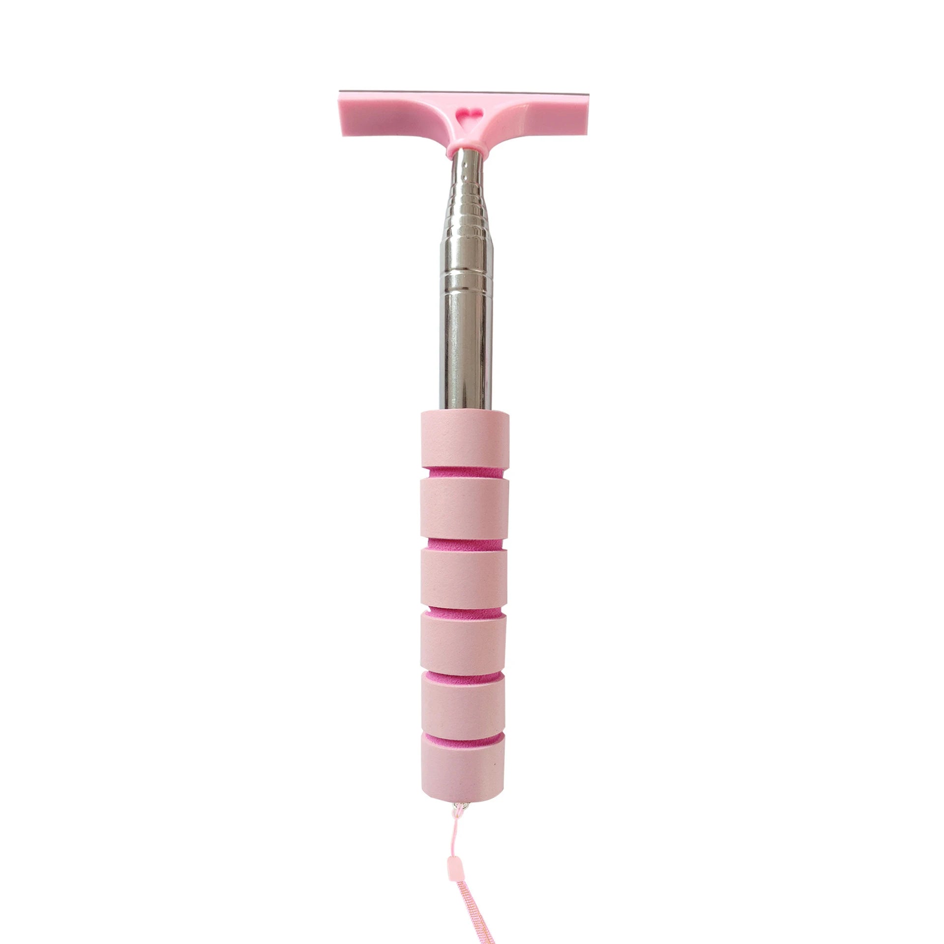 Telescopic car mirror cleaning wiper with pink grip and rubber blade