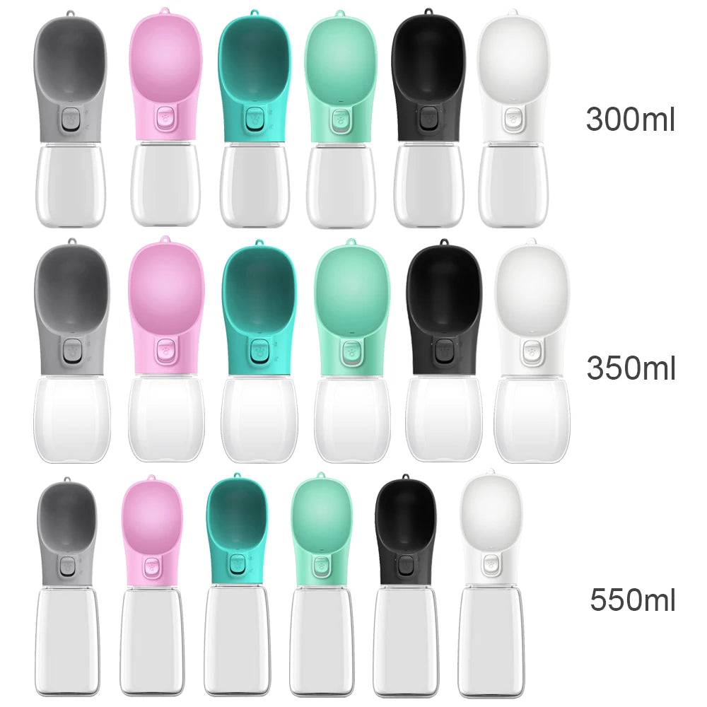 Assorted color portable pet water bottles with carry straps and push spout