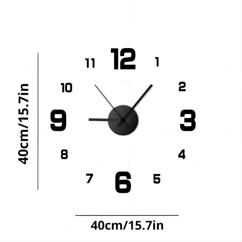 DIY wall clock sticker diagram with size markings 40cm/15.7in; black hands and red second hand.