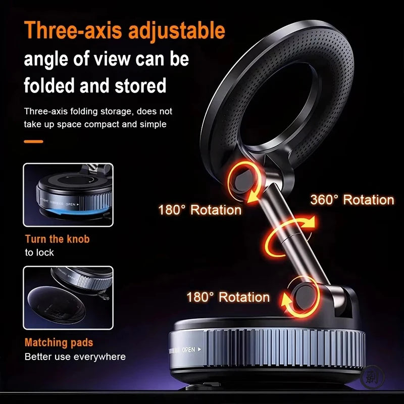 Foldable magnetic phone holder with three-axis adjustable joints and lock knob