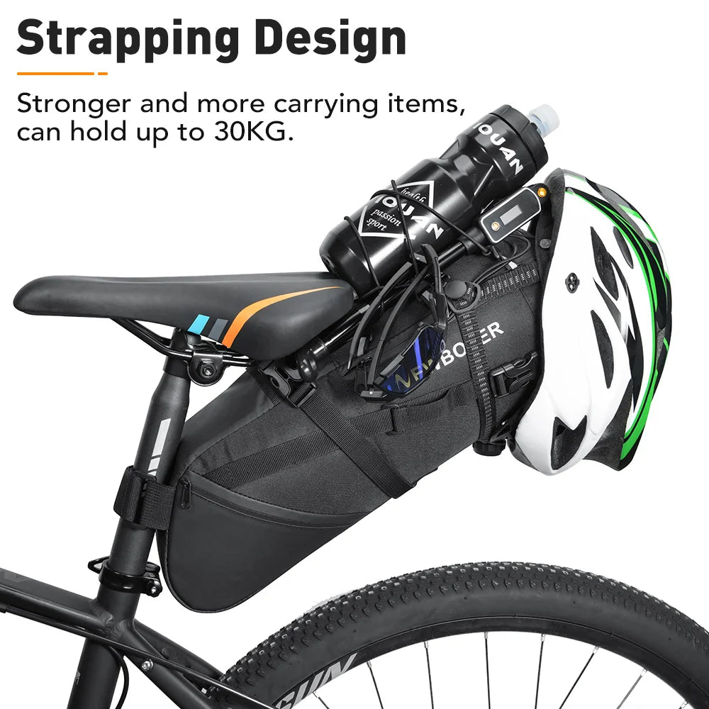 NEWBOLER bike tail bag mounted on seatpost with straps, black with yellow stripe