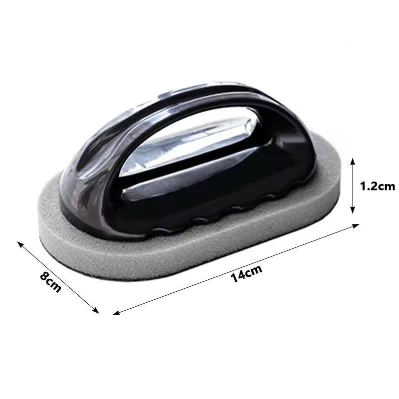 Emery sponge brush cleaner size shown: 14cm x 8cm x 1.2cm