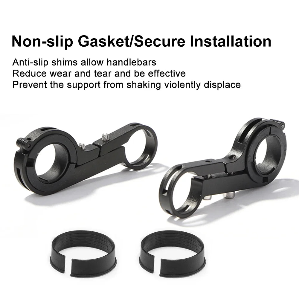 Black handlebar extender clamp set with anti-slip rings and mounting brackets