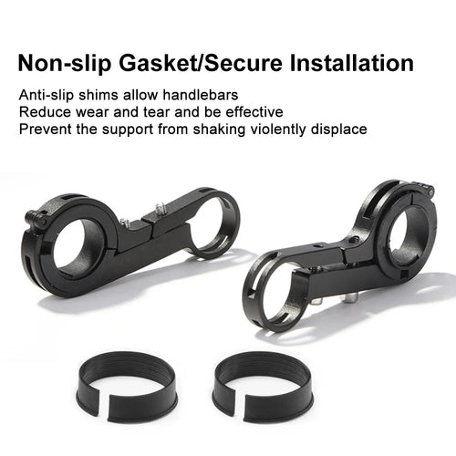 Black handlebar extender clamp set with anti-slip rings and mounting brackets